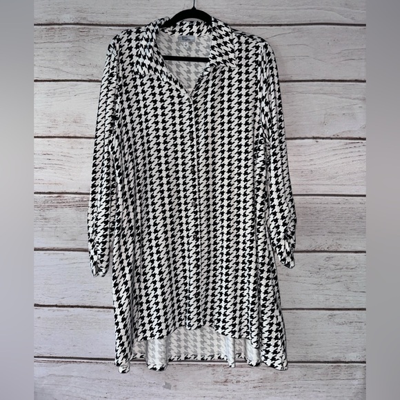 Kim Rogers Black & White Houndstooth Tunic Top – Size Large Office School Church - Picture 1 of 7